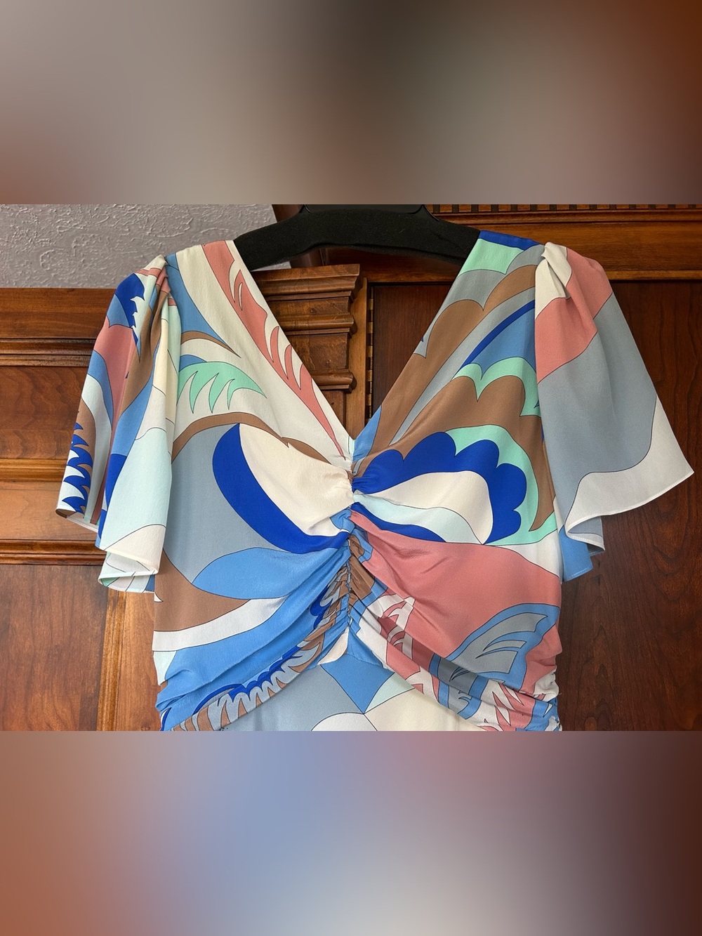 Emilio Pucci Pastel Acapulco Print Silk Tie-Front Mini Dress, Size 10 - Picture 5 of 16
